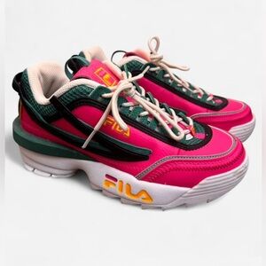 Fila Disrupter II Women's Size 8 Platform Pink and Green Sneakers